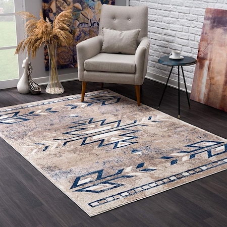 Homeroots 4 x 6 ft. Beige & Blue Boho Chic Area Rug 390163